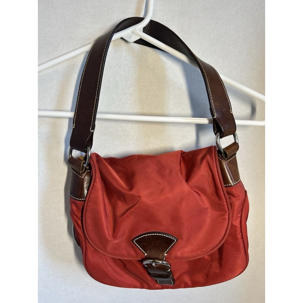 Dooney & Bourke Wayfarer Red Nylon Leather Trim Shoulder Hobo Bag Purse Handbag